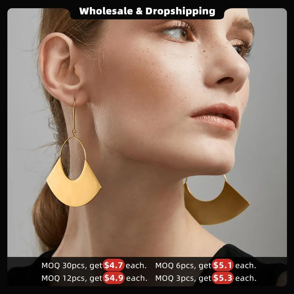 Enfashion Jewelry Geometric Big Fan Earrings Matte Gold color Stainless steel Long Drop Earrings For Women Earings EB171040