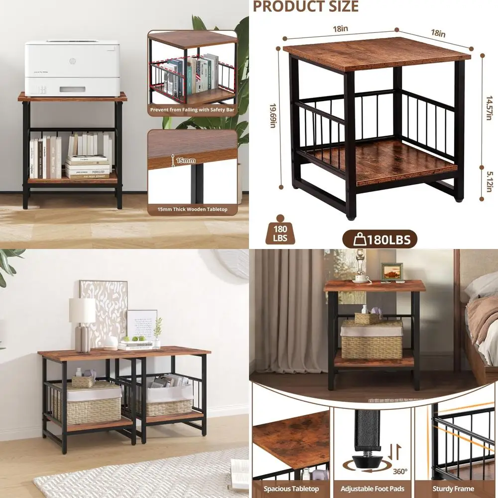 

Прикроватная тумбочка Rustic Brown 18 Square с открытой полкой для спальни, общежития и кухни, подходит для мини-холодильника