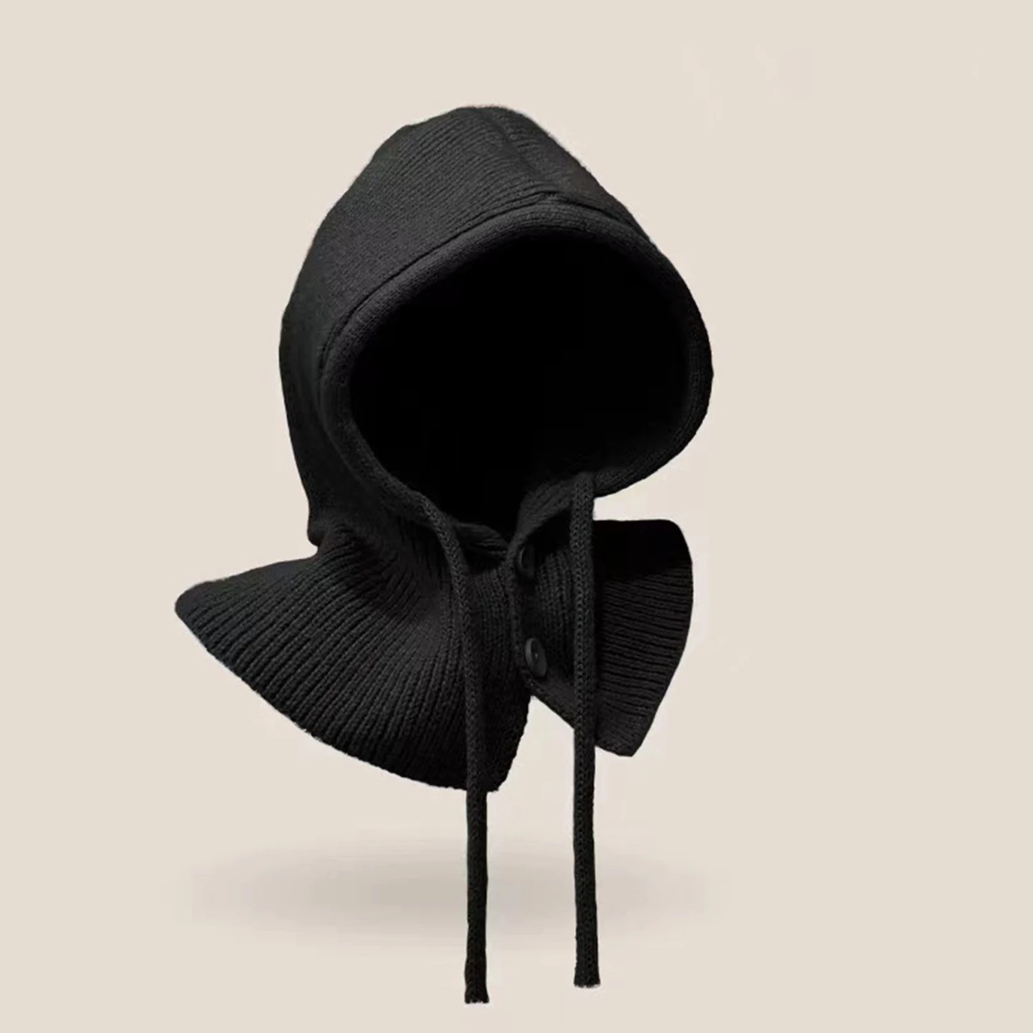 Solid Color Autumn Winter Hats For Women Men Knitted Warm Hooded One Piece Scarf Cap Outdoor Ear Protection Hat