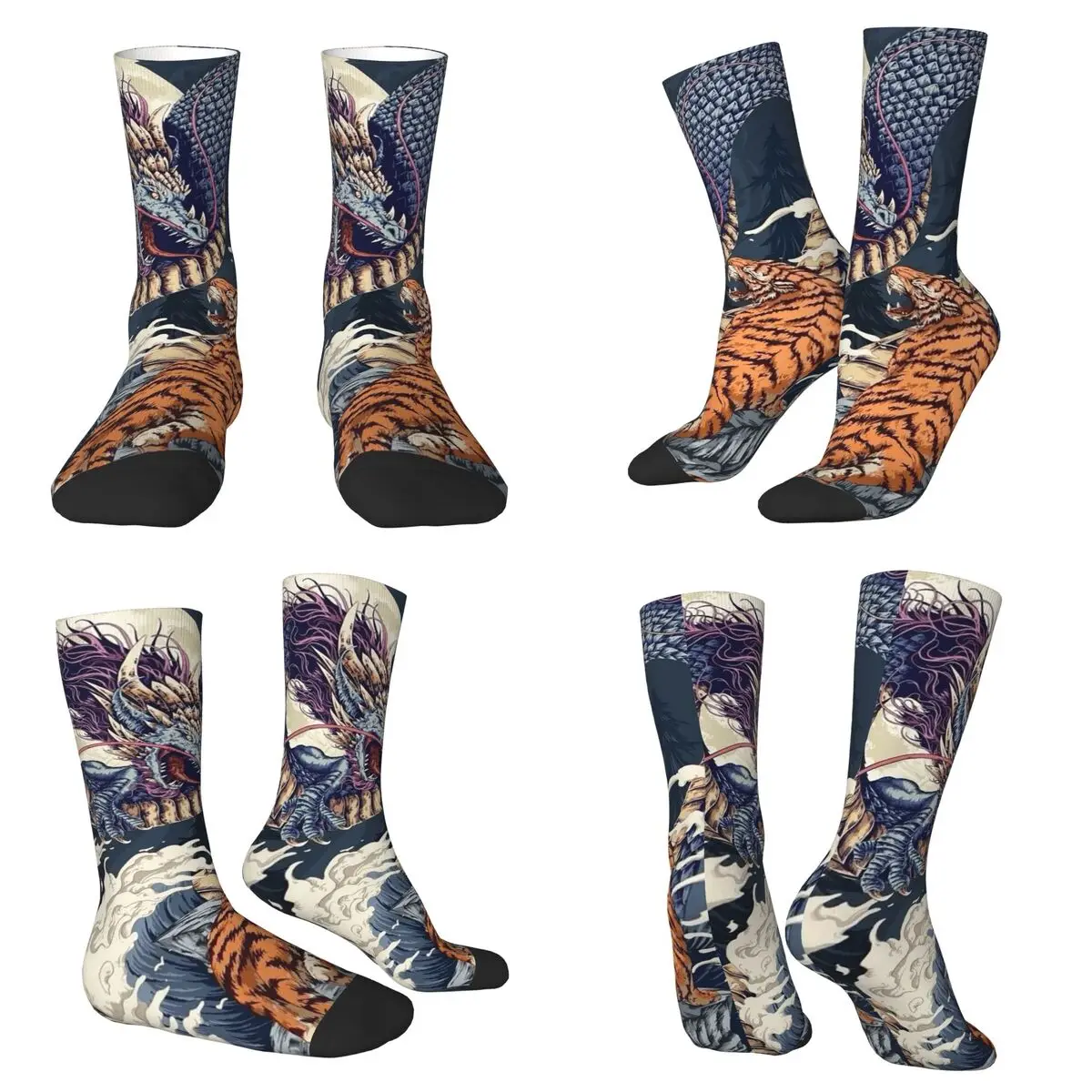

Dragon And Tiger Fighting Socks Sweat Absorbing Stockings All Season Long Socks Accessories for Man's Woman's Christmas Gifts