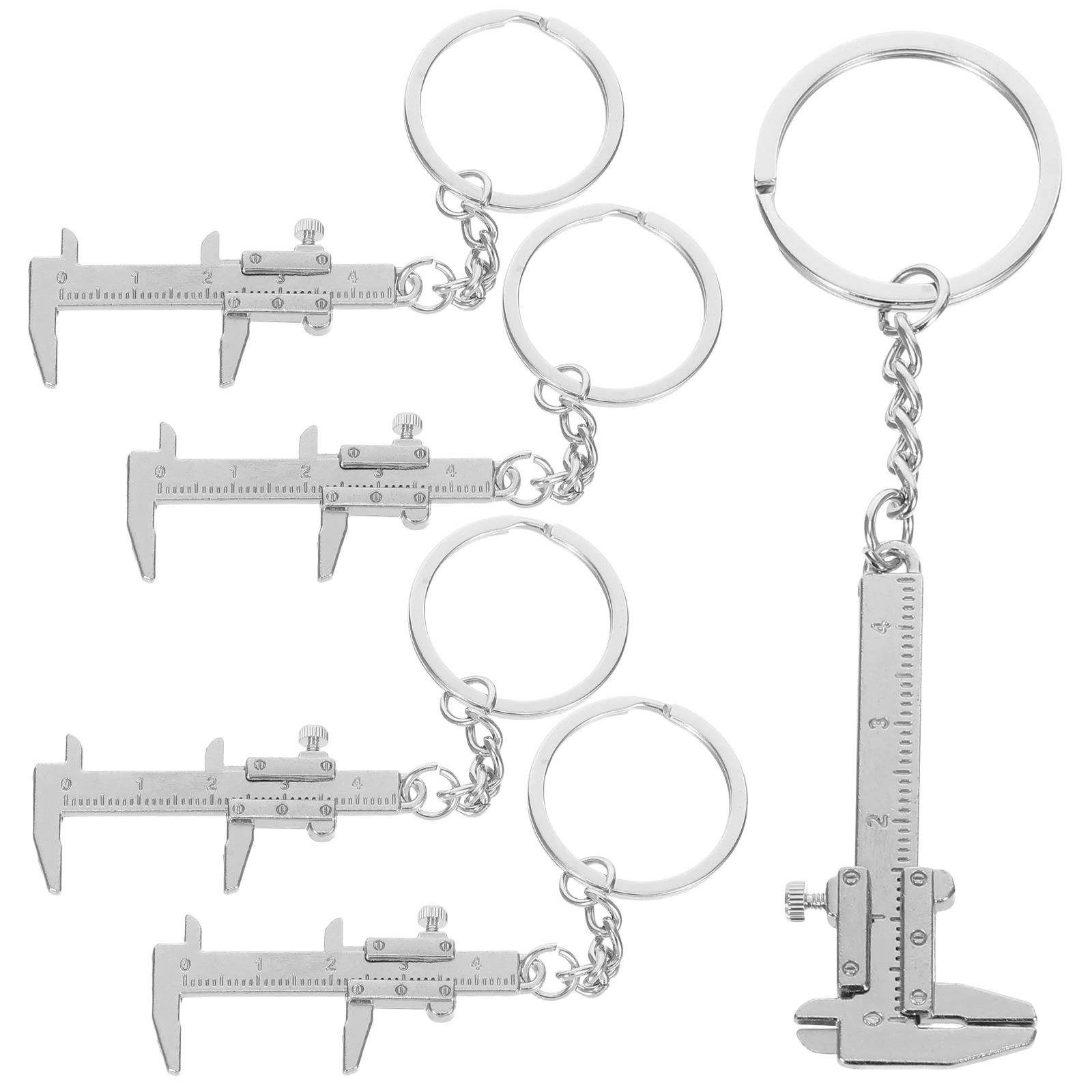 

5pcs Mini Vernier Caliper Keychain Silver Portable Tool Cute Pocket Ruler Pendant Metal Chain Ornaments Gifts Kids Bags