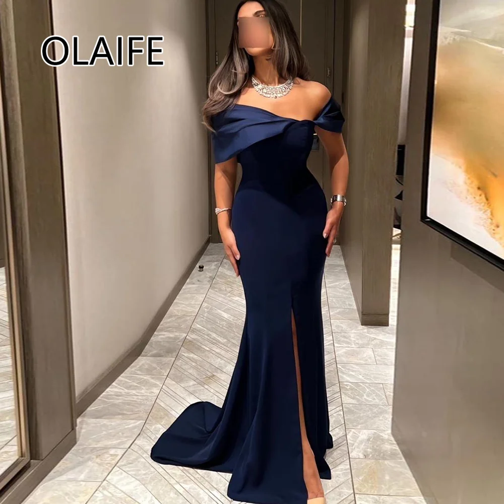 

Атласное вечернее платье с открытыми плечами и бантом в Саудовской Аравии для свадебного платья на спине с разрезом по бокам и платьем для выпускного вечера по индивидуальному заказу