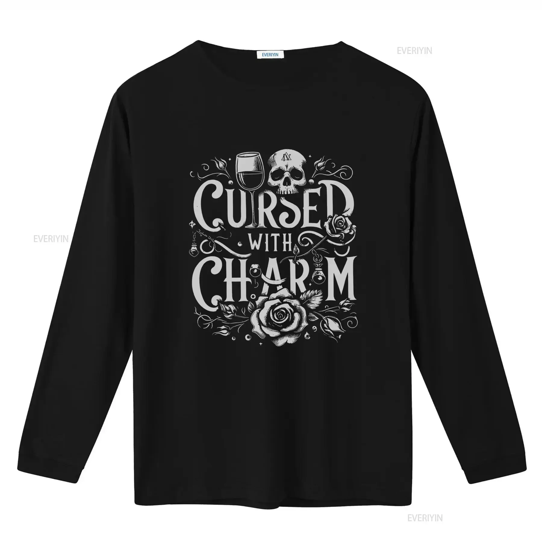 Gothic Witchcraft T Shirt Cursed With Charm Design Dark Academia Spooky Aesthetic Witchy Humor Outfit Alt Clothing Goth Crust
