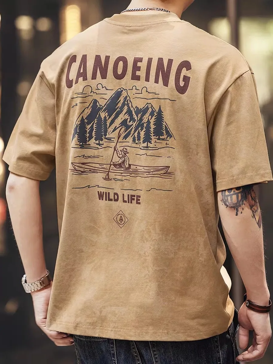 

Мужская футболка свободного кроя с эффектом облачного окрашивания, короткий рукав, в стиле ретро, американский стиль, дышащий хлопок, летняя модная повседневная футболка с принтом