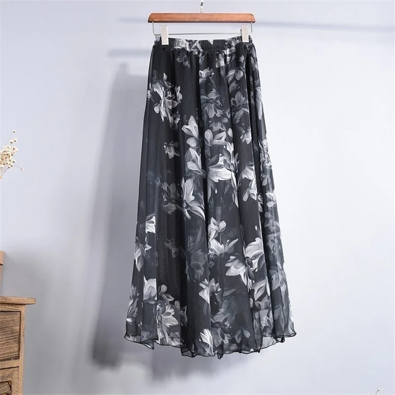 Summer Loose Skirt women Chiffon Floral Printed Women Floor-Length Long Beach Party Maxi Sundress