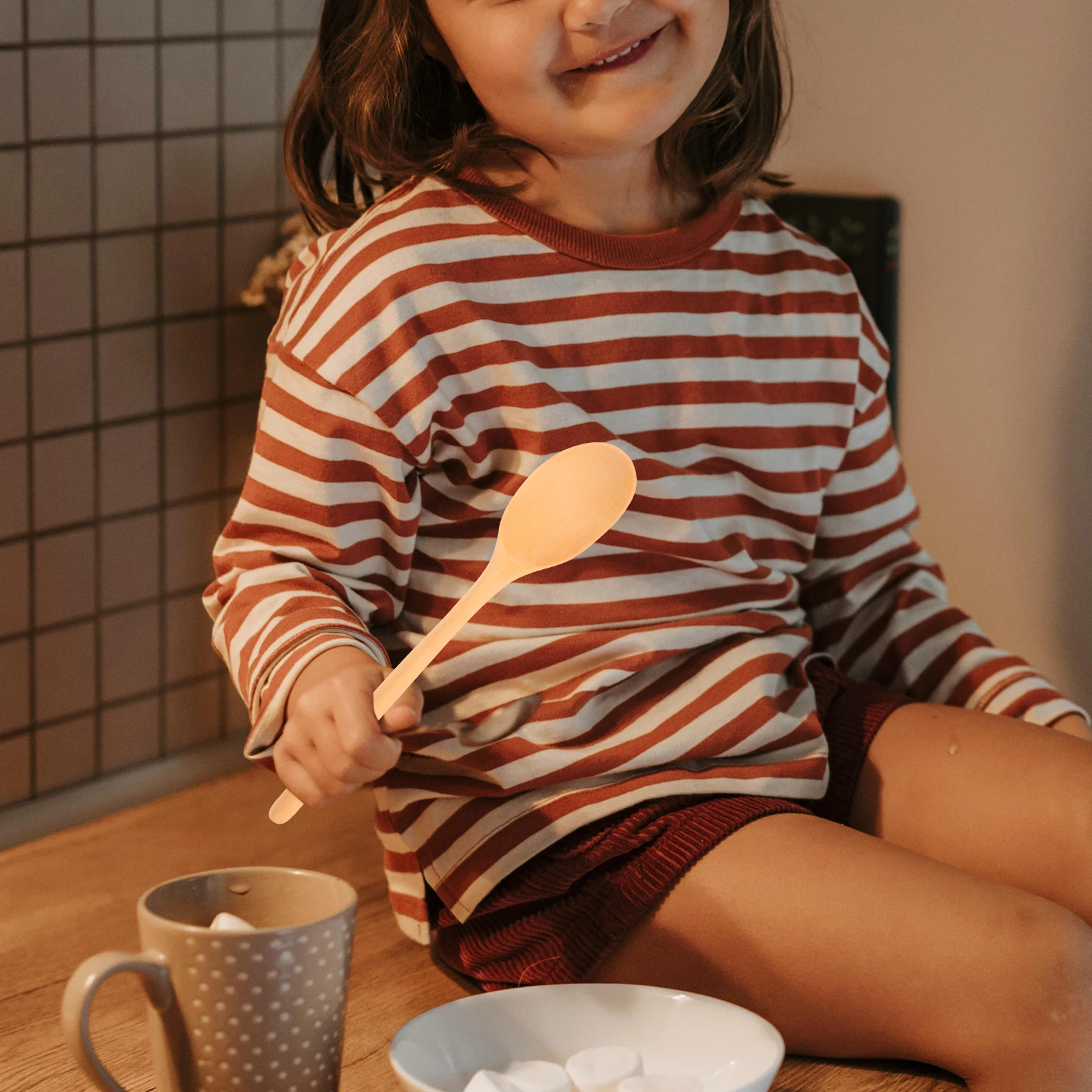 

2pcs Wooden Mixing Spoon Long Handle Salad Dessert Stirring Spoon For Coffee Honey Soup Cooking Reusable Kitchen Tool