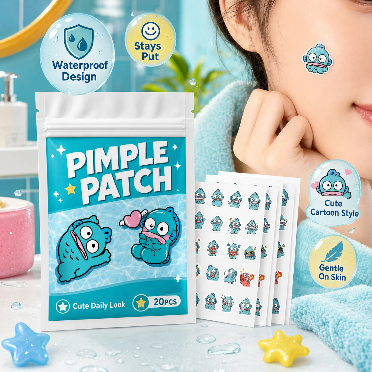 20/100PCS hello kitty Acne patches, facial acne patches, hydrogel acne removal patches, concealer view 6