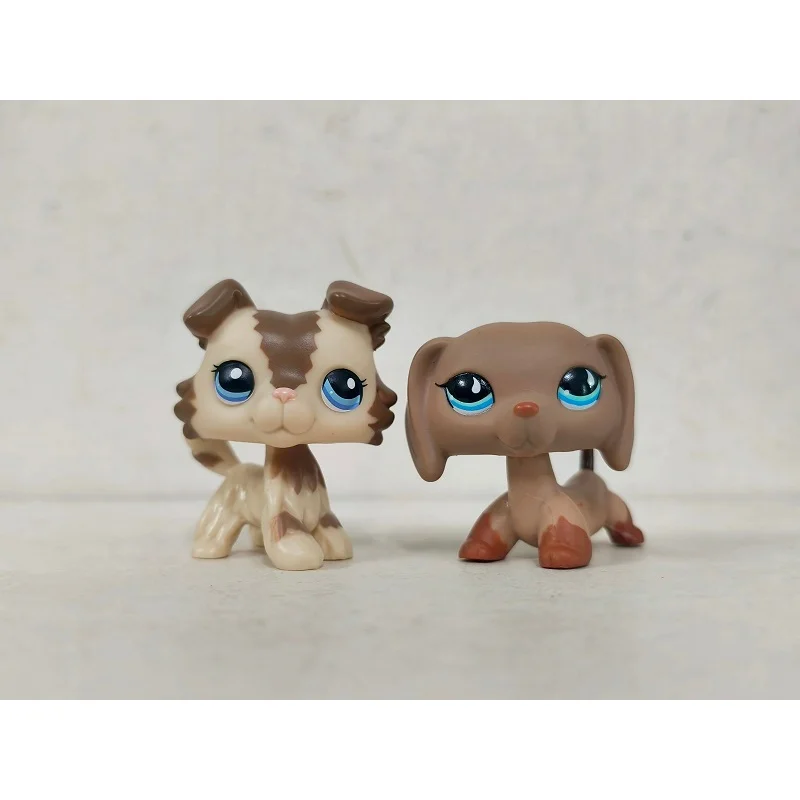 

2pcs/lot Mini Pet Shop Toy Yellow and Brown Dog #2210#518 Animal LPS Figures