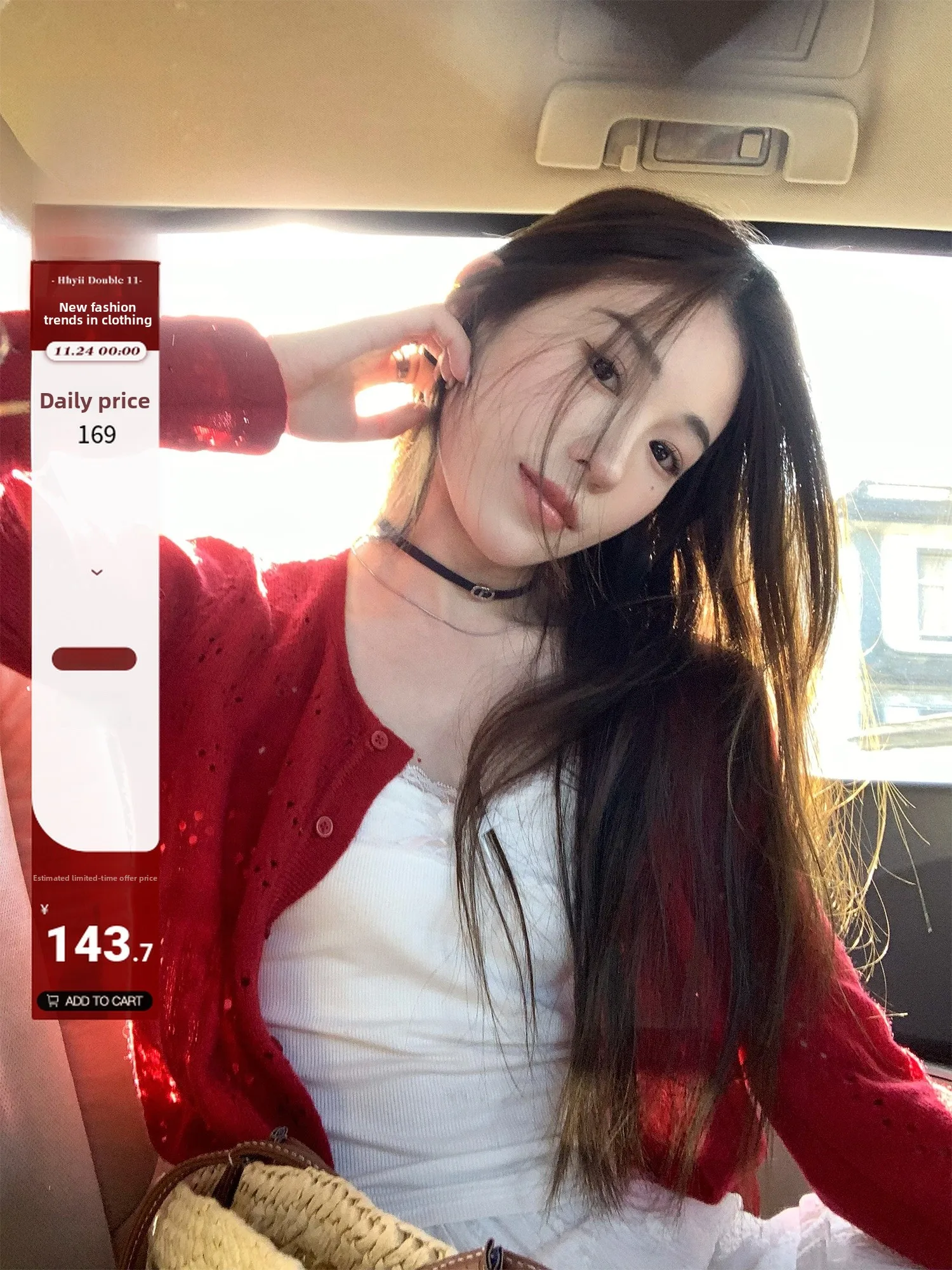 

Красный ажурный ор вязаный кардиган женский весенне-осенний утягивающий солнцезащитный длинный топ све Hhi CherryJuice