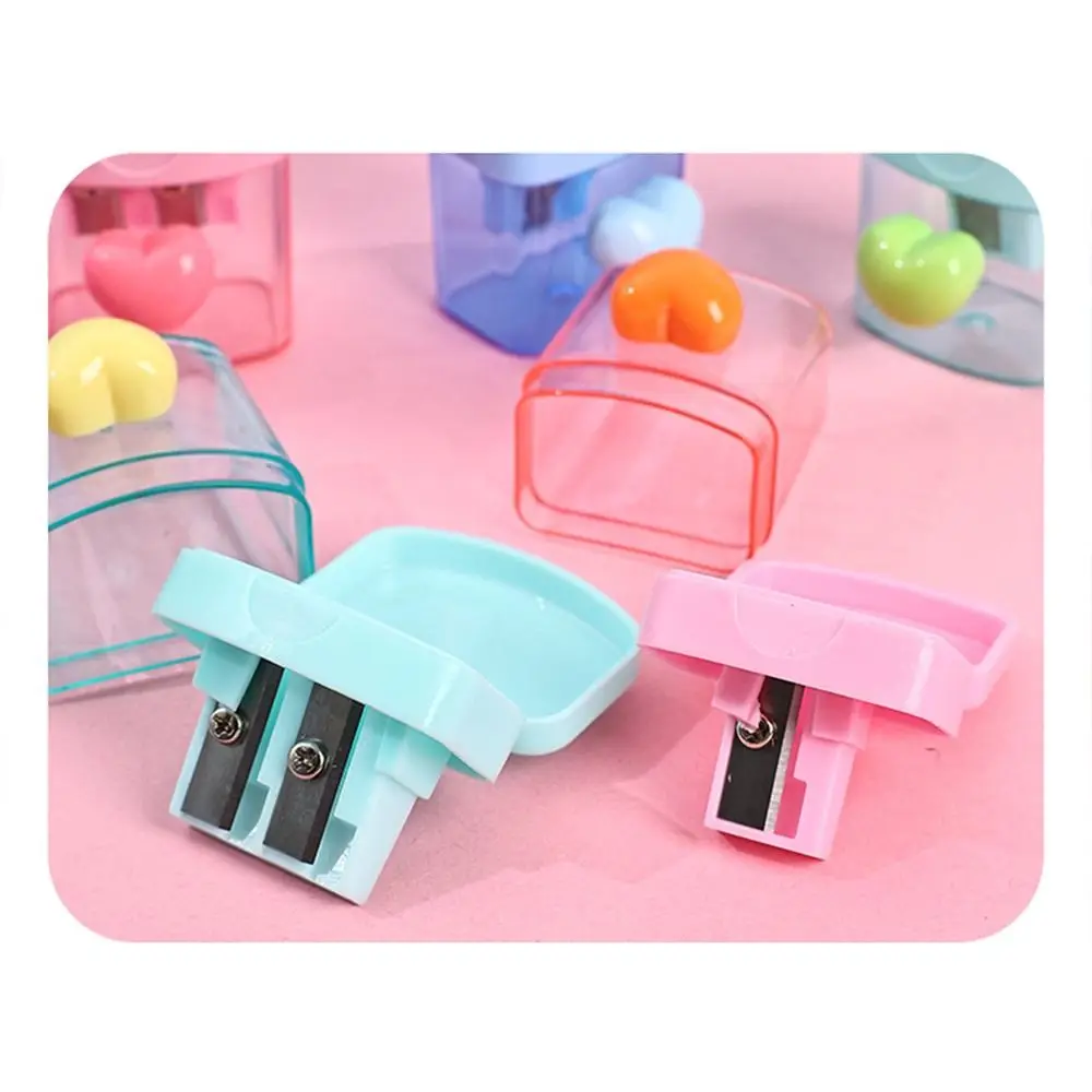 

Portable 1/2 Holes Pencil Sharping Tools With Cover Transparent Pencil Sharpener Heart Writing Pencil Cutter Award Gifts