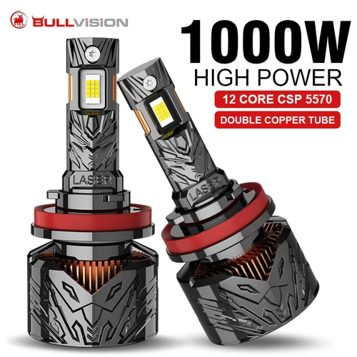 Bullvision 1000W faro Led H7 LED Canbus H4 H11 H8 H9 9005 HB3 9006 HB4 9012 bombillas de luces de coche 6000K blanco H7 faro automático