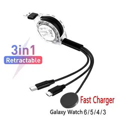3 in 1 Retractable Charging Cable for Samsung Phone / Galaxy Watch 6/5 Pro/4/3 Active2/1 with Type C Micro USB Cable S23 Ultra