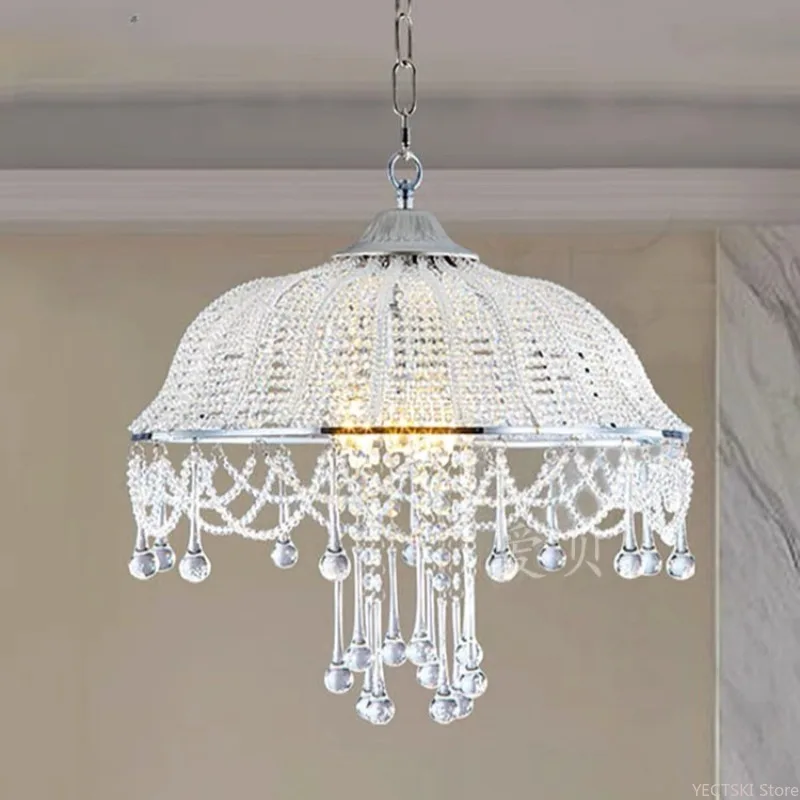 

Warm Crystal Lace Silver Pendant Light Luxury French Modern Room Bedroom Living Room Light Dining Room Light