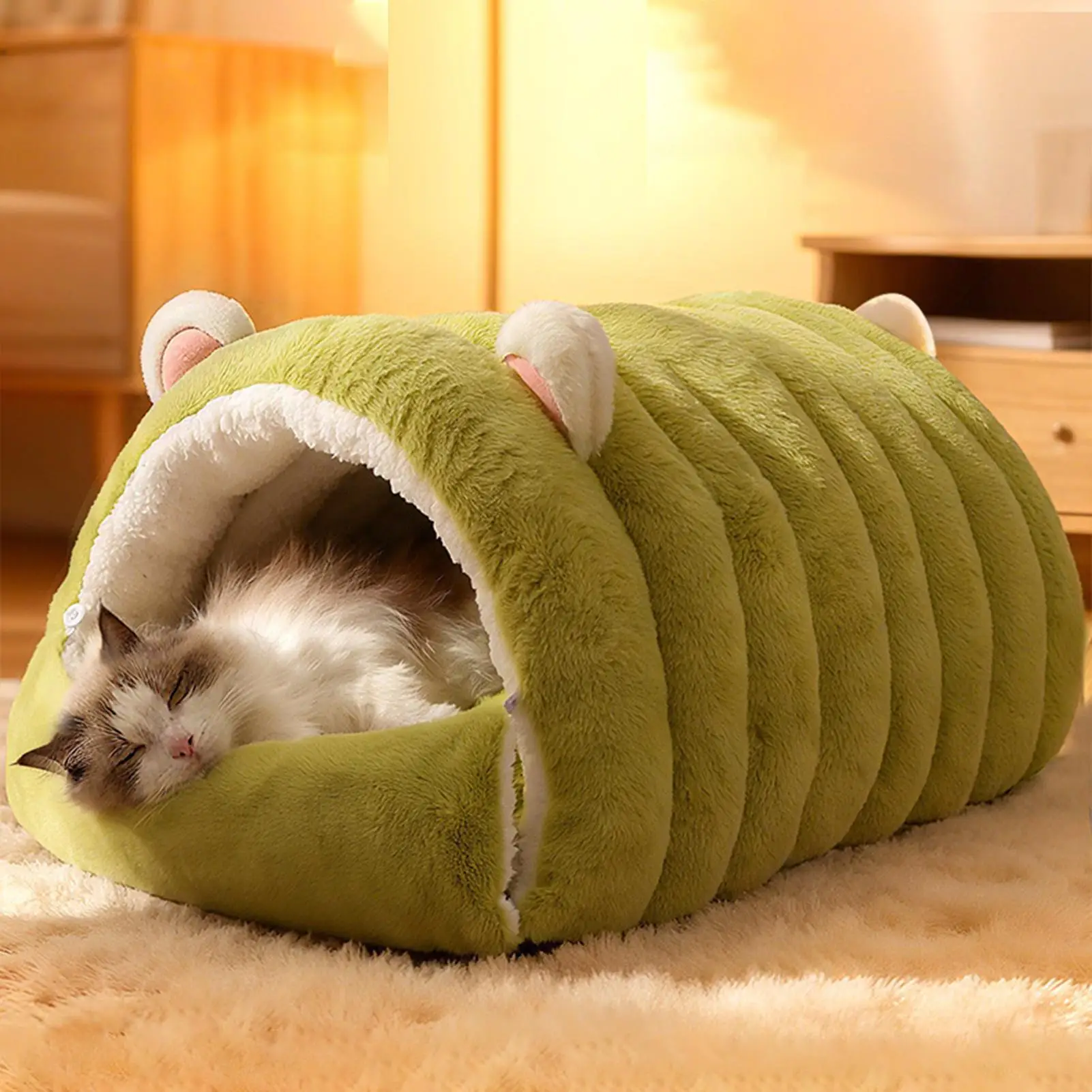 

Зимний закрытый спальный мешок для кошек, успокаивающее гнездо для котят, самосогревающаяся пещера с пухом, закрытая пещера для дома, Anxious Cats