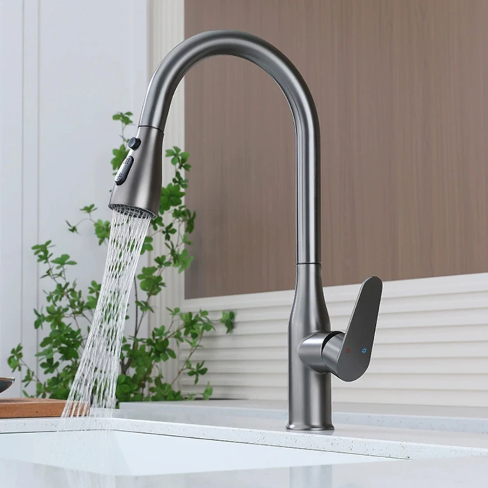 

Gun Grey,Matte Black ,Brushed Grey Color ,304 Stainless Steel Mixer Cold & Hot Kitchen Sink Faucet ,Hose Pull Down 360 Rotation