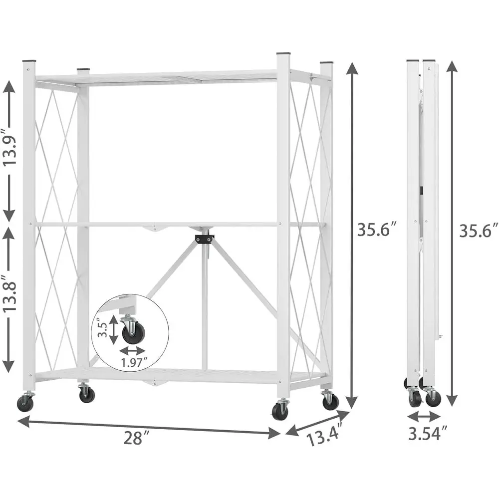 Rak Penyimpanan Baja 3 Tingkat, Kapasitas Berat 550 lbs, Rak Lipat, Organizer Serbaguna untuk Rumah, Kantor, Putih