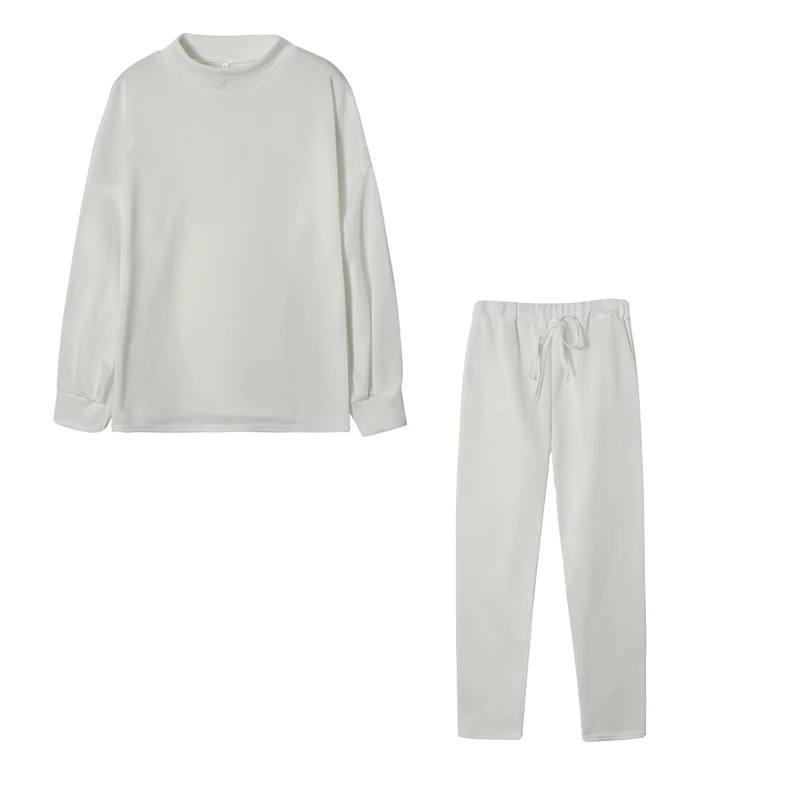 Damessweater met hoge kraag en broek in pure kleur, tweedelige set, casual herfst-wintermode-ensemble