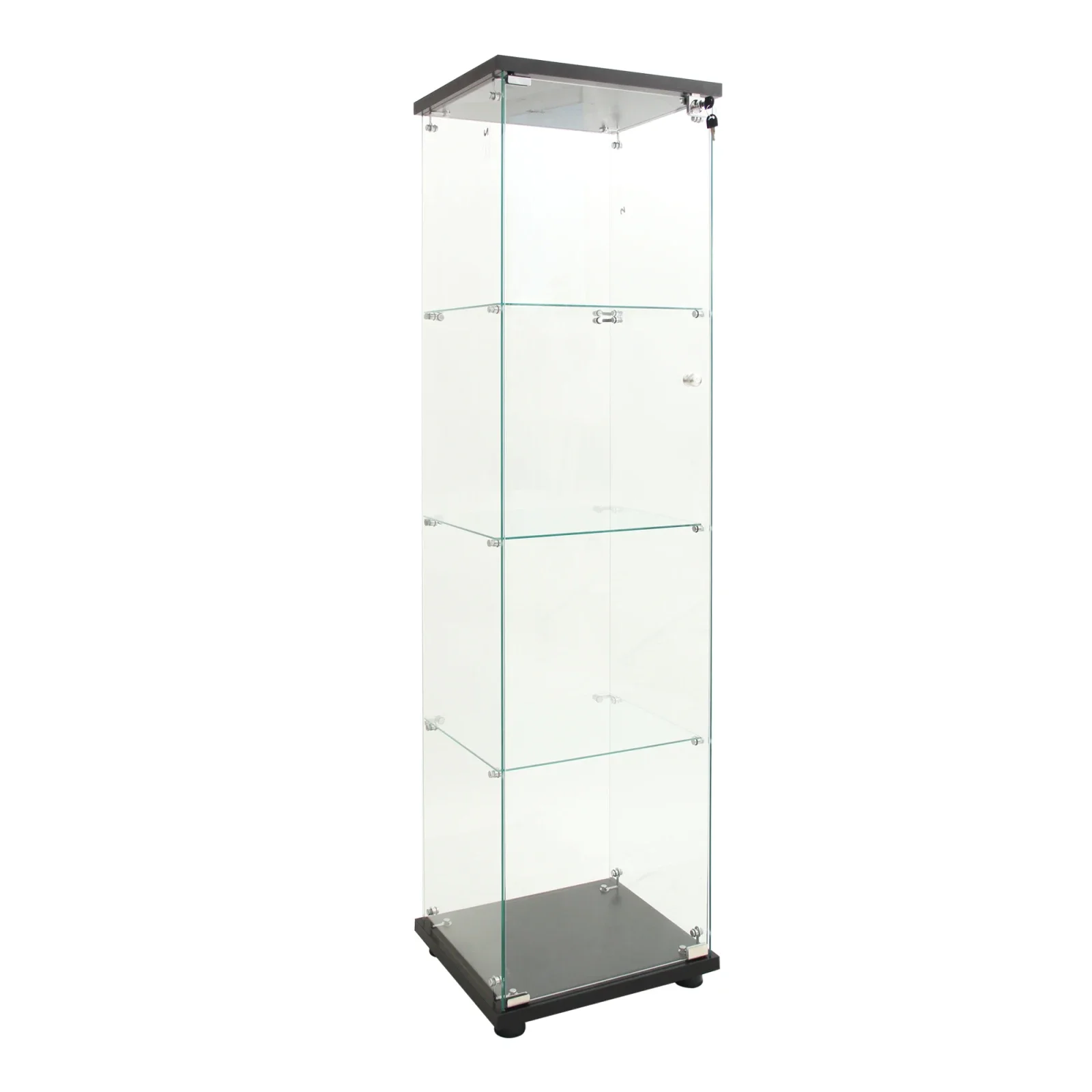 Rosahqnda glazen vitrinekast met LED-verlichting, met 4 planken en 2 deuren, 80,49x36,49x163,9cm, zwart