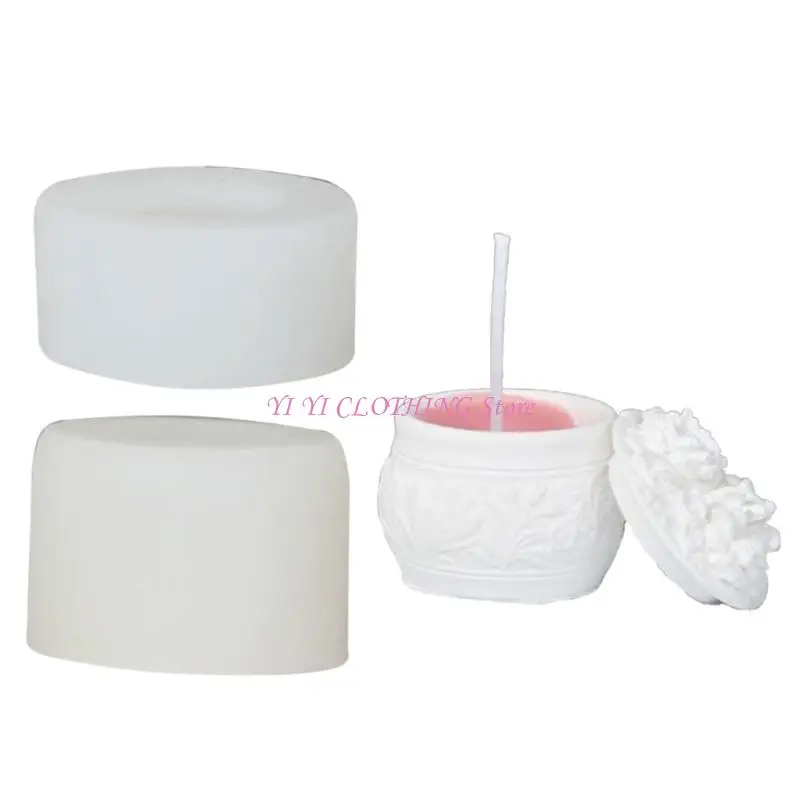 N5KF Rose Bottle Dripping Glues Mold Gypsum Ornaments Aromatherapys Holder Flowers Rose Storage Box Silicone Mold
