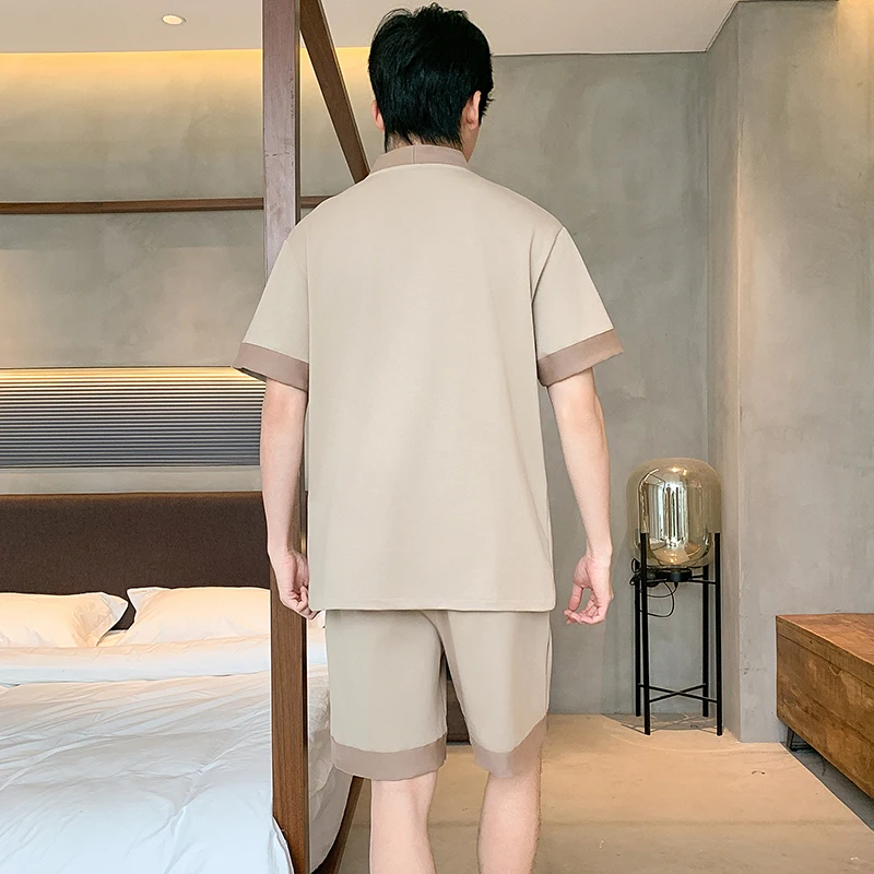Men's Japanese Kimono Casual Fashion Solid Color Cardigan Loose Summer Short-Sleeved Pajamas with Shorts Home Comfort Wear