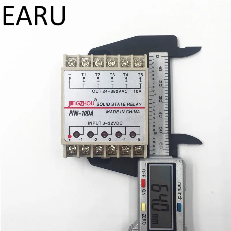 St5-5dd 10DA 5 Channel Din Rail SSR Quintuplicate Five input 3~32VDC Output 24~380VAC Single Phase DC Solid State Relay 10A PLC