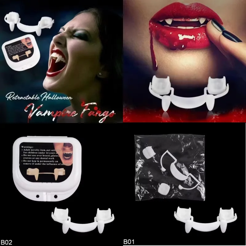 Vampire Fake Teeth Retractable Dentures Props Arty Costume DIY Cosplay Fake Teeth Trick Props Decor Halloween Masquerade Supplie
