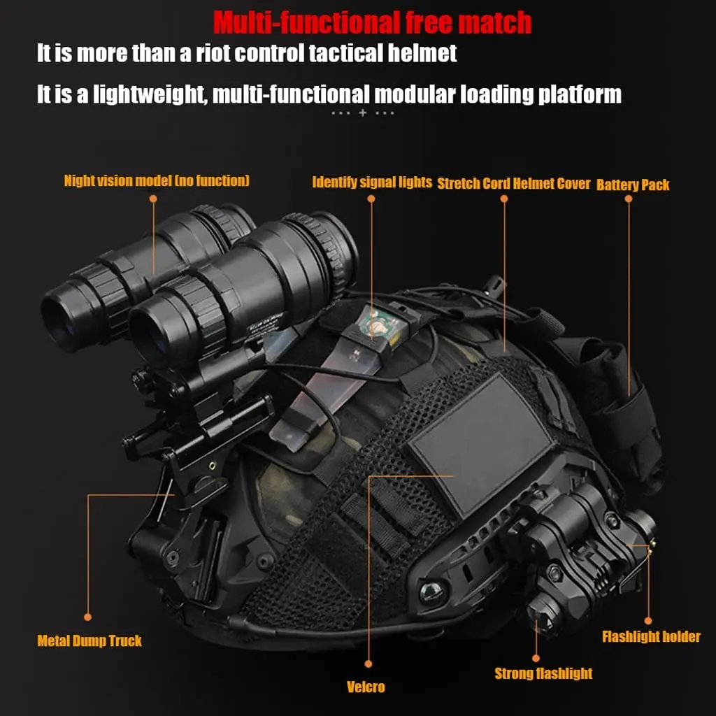 Tactical Helmet Set with Binocular NVG Model Torch CS Outdoor Paintball Game Fast Camouflage Airsoft Vest Military Fan Equipment