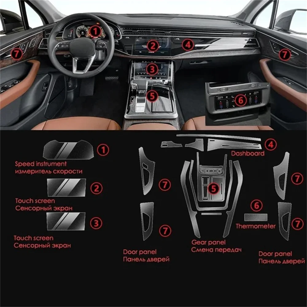 Anti-scratch Car Door Center Console Media Dashboard Navigation TPU Protector Film For Audi Q4 E-tron Q7 Q8 Interior Accessories