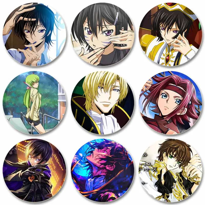 Anime Characters Lelouch Lamperouge/C.C./Kallen Stadtfeld/Suzaku Kururugi/Shirley Fenette Pins Tinplate Badge Cartoon Brooch