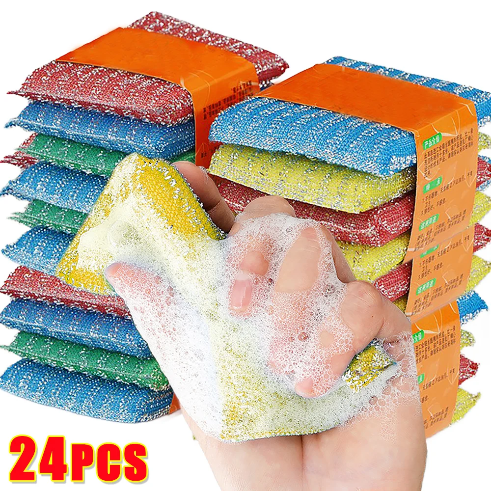 

24/4PCS Multi-Purpose Scouring Pad Thickened Kitchen Dishwashing Sponge Wipes Reusable Cleaning Cloths Home Kitchen Accessories