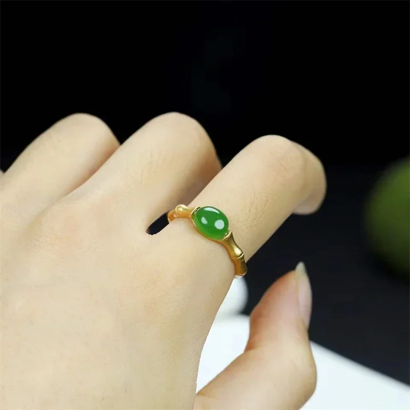 Hot selling natural hand-carved silve inlaid Adjustable jasper bamboo joints ring fashion Jewelry Men Women Luck Gifts