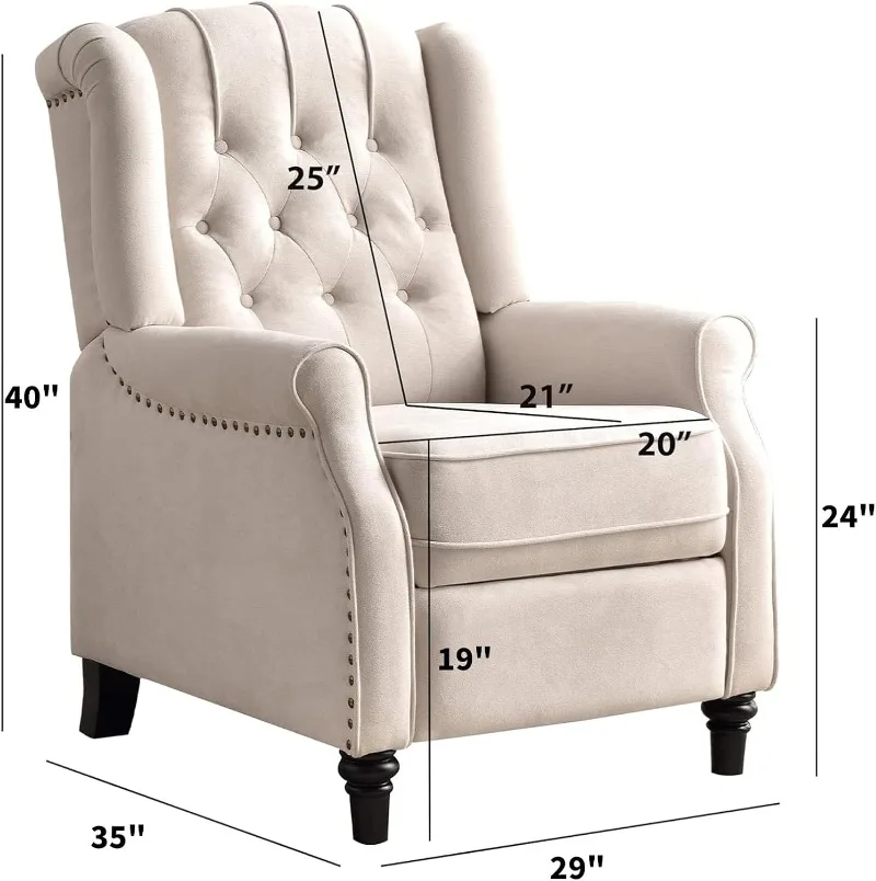 CANMOV Push Back Recliner Chair,Accent Chair,Mid Century Wingback Recliner, Fabric Push Back Recliner Chair Single Armchair Sofa