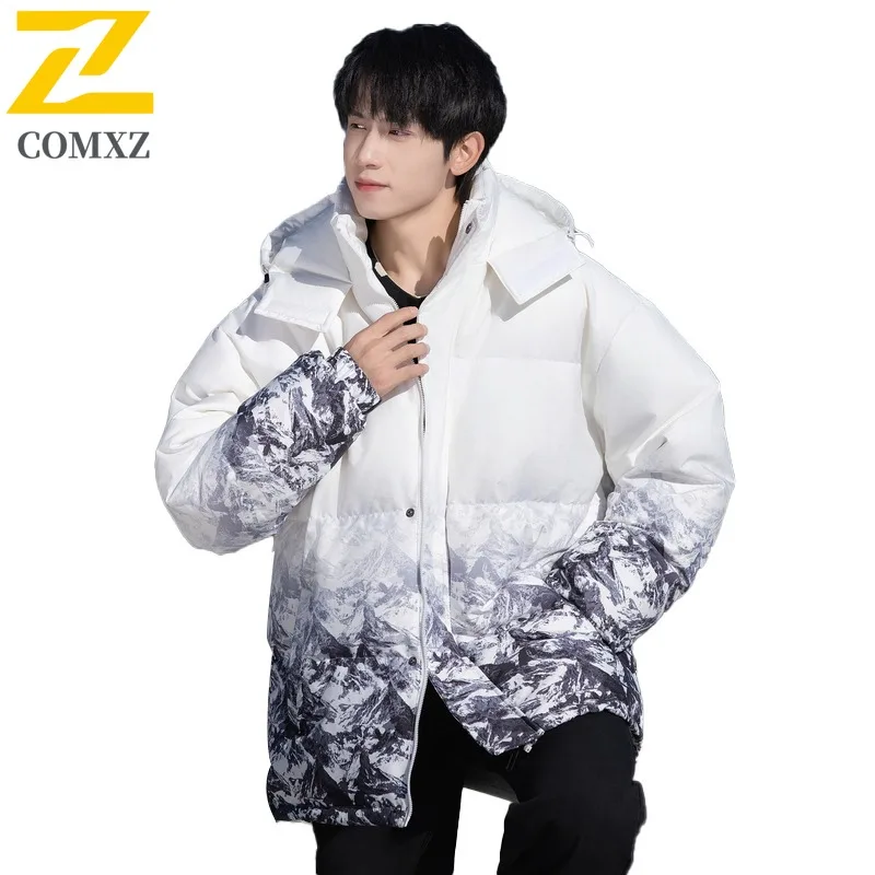 Men Outdoor Hooded Windbreaker Winter Waterproof Windproof Cotton-Padded Coat Casual Streetwear with Thermal Lining  Long Jacket