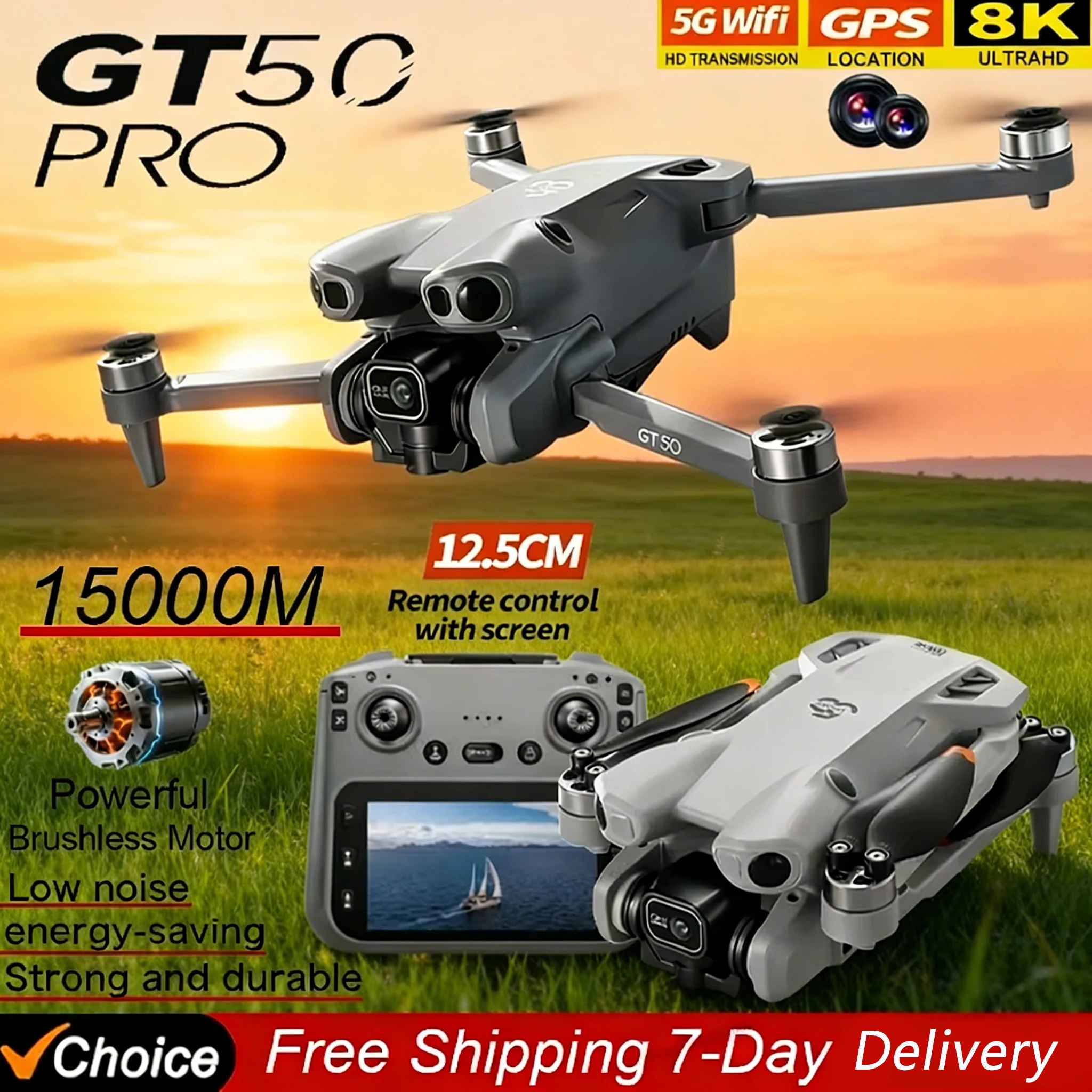 

Радиоуправляемый дрон GT50 PRO с двумя 8K HD камерами, Wi-Fi, GPS, для аэрофотосъемки, квадрокоптер, на пульте управления, новинка 2026 года, БПЛА, игрушки и подарки для мальчиков