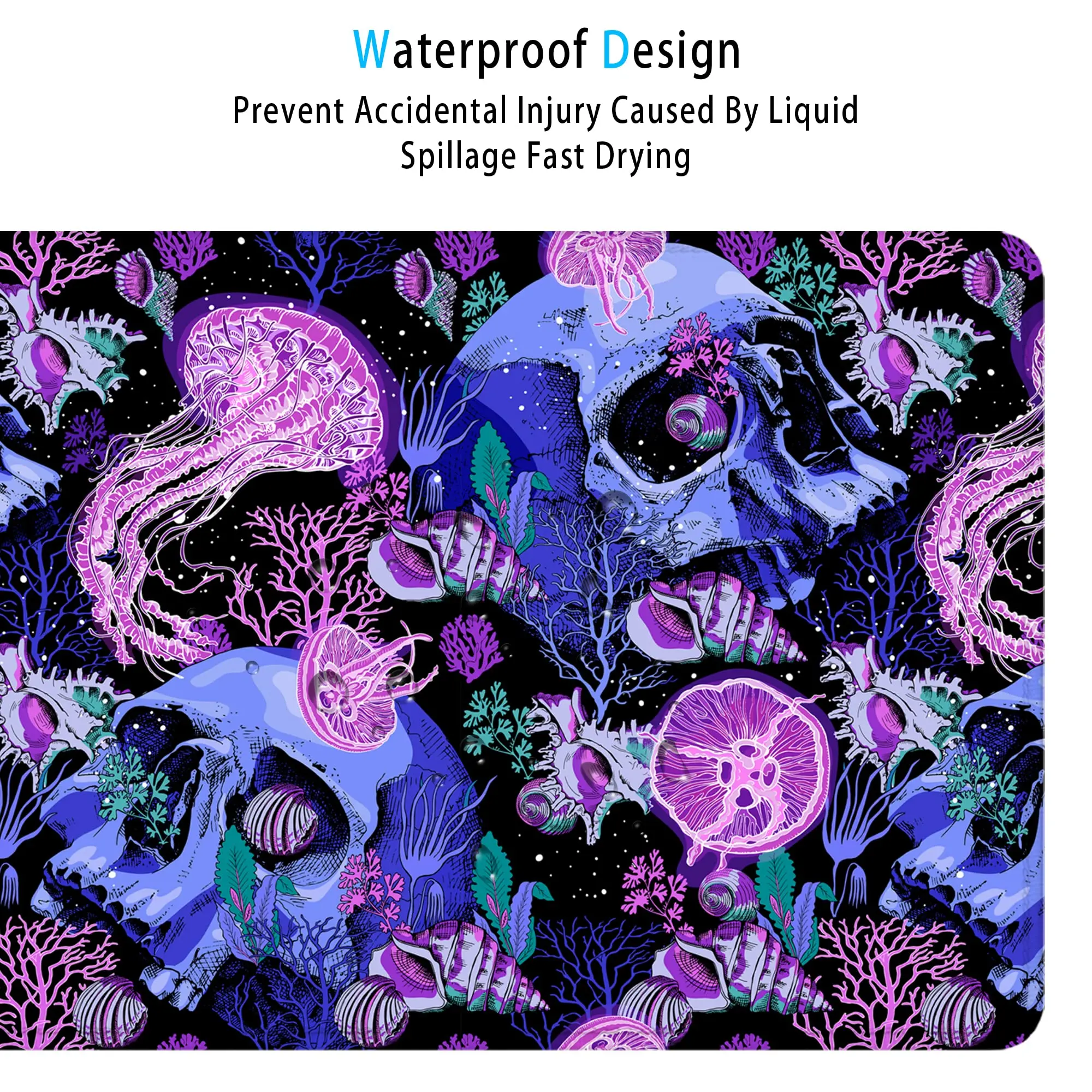 Skull Gaming Mouse Pad,Jellyfish and Skeleton Large Mouse Pad Desk Mat Computer Keyboard with Non Slip Base for Home Office