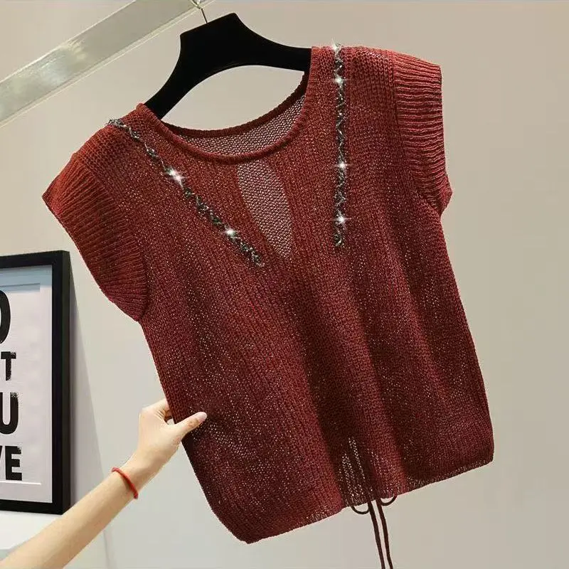 2025 Korea Knitted Vests Women Top O-neck Solid Tank Blusas Y2K Summer New Fashion Female Sleeveless Casual Thin Tops Z87