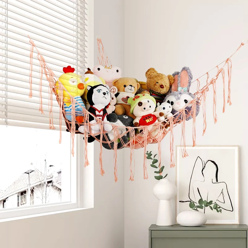 1Pc Toy Hammocks Wall Corner Hanging Storage Net Organizer Woven Kids Stuffed Mesh Hammock Baby Animal Rope Hammock Bag Cotton