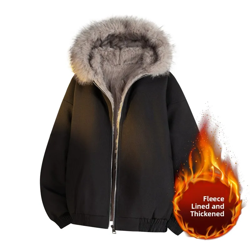 

Универсальная зимняя куртка Thiened Fce из хлопка и полиэфирного волокна, двусторонняя, свободного кроя, теплая, молодежная, с воротником-стойкой