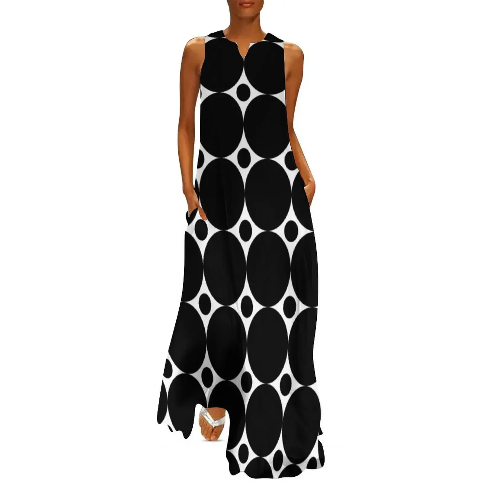

Black & White Circles & Spots Retro 60's Two Tone Long Dress long dress women Dress vintage women's summer dresses 2025