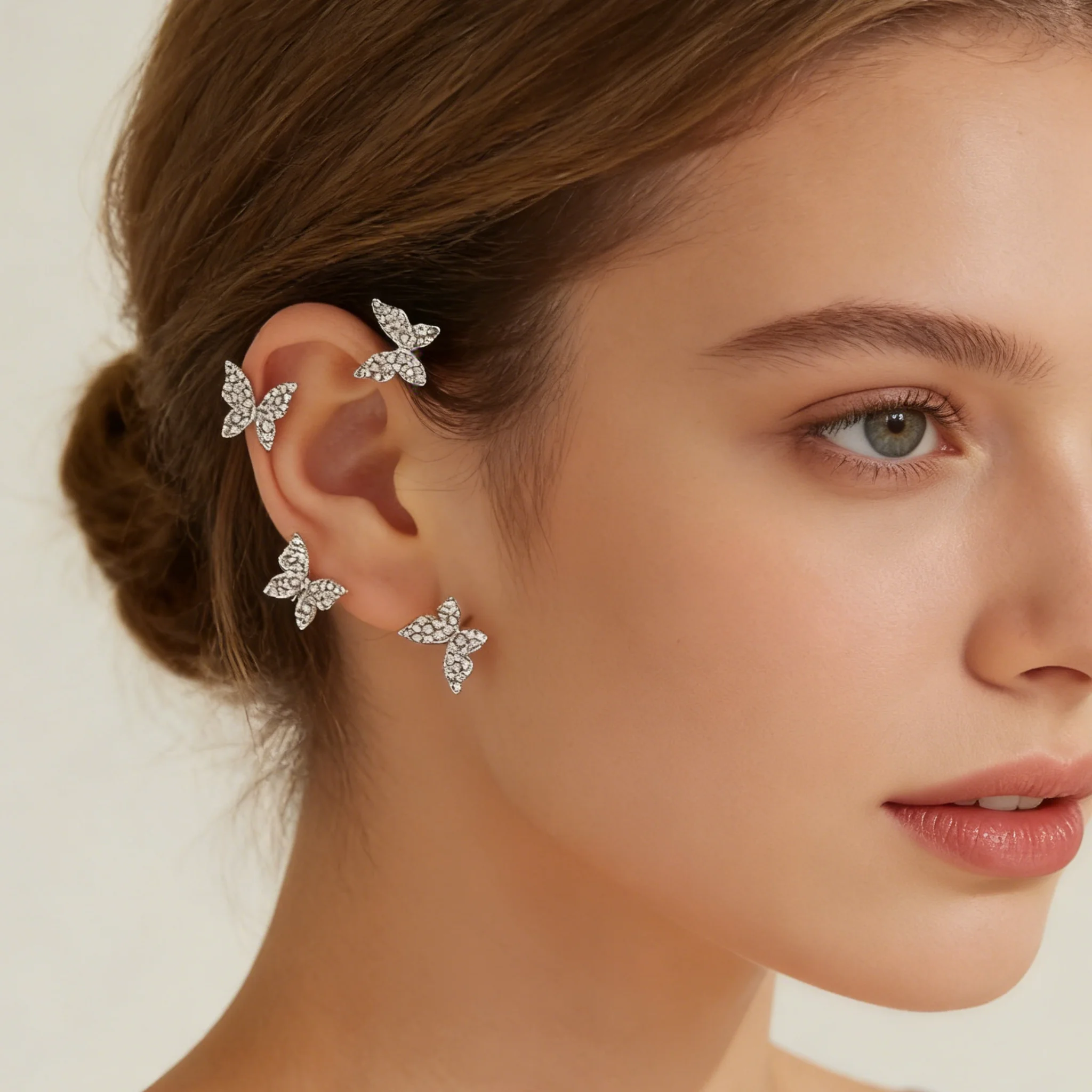 Schmetterling Ohrklemmen ohne Piercing Funkelnder Zirkon Ohrklemme Ohrknochen-Clip Ohrringe Zierlicher Modeschmuck Geschenk für Frauen