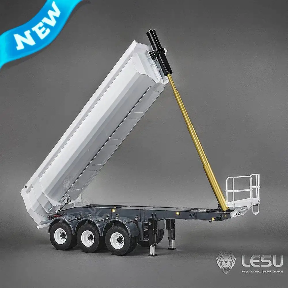 LESU RC Hydraulic Dump Trailer 3 Axles Metal Trailers Electric Legs for 1/14 TAMIYAYA Remote Control Vehicle Tractor Truck Model