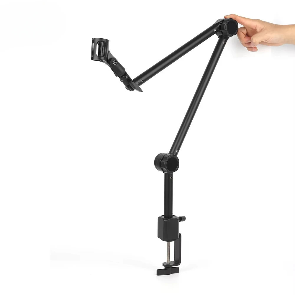 Microphone Stand Extendable Metal Suspension Scissor Arm Stand Phone Camera Fill Light Desktop Mic Clip Holder Tripod