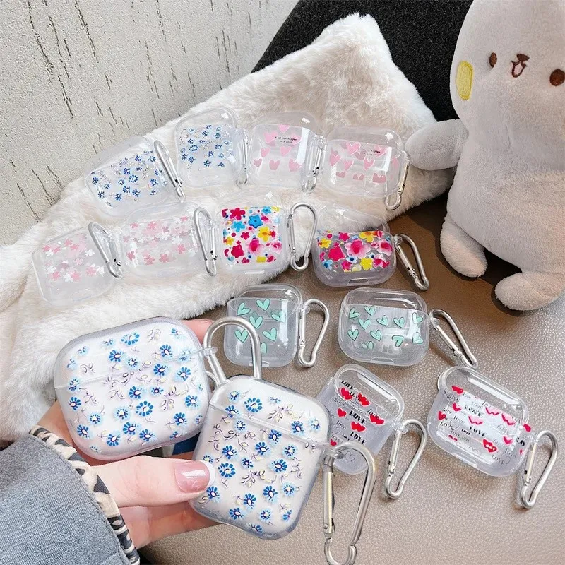 INS Korea Blue Flower Headset Case For Airpods 1 2 3 Cover Shockproof For Airpod Pro Pro2nd 4 Charging Box Fundas