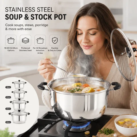 Stainless Steel Stock Pot Deep Pot with Lid Non Stick Baby Soup Pot 18/20/22/24cm Uncoated ‌Baby Food Cookware General Use
