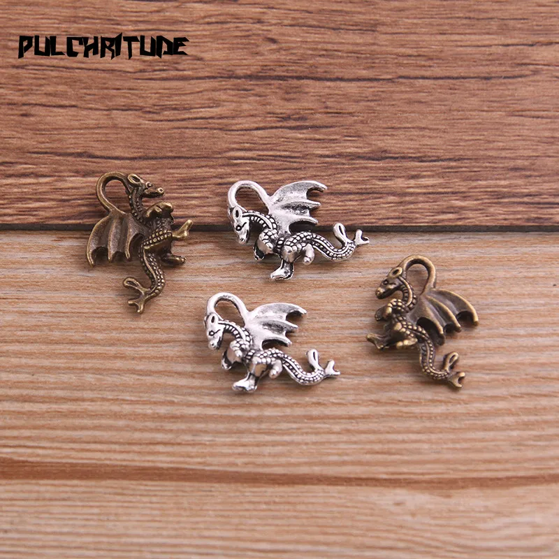 16PCS 15*21mm Metal Alloy Two Color Animal Charms Gragon Pendants for Jewelry Making DIY Handmade Craft