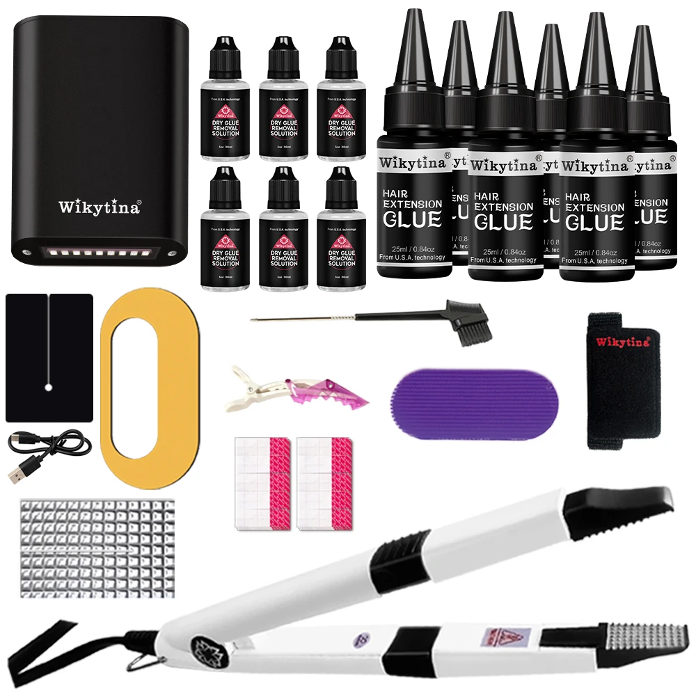 Complete Hair Extensions Kit Salon with V Light UV Glue Hair Extension Machine and Tools for Effortless Extensions