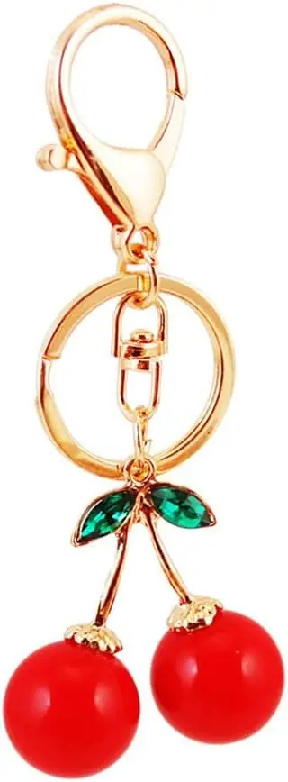 

One Pack Red Cherry Fruit Rhinestone Car Keychain Ring Chain Gift Bag Buckle for Girlfriend Boyfriend Colleagues