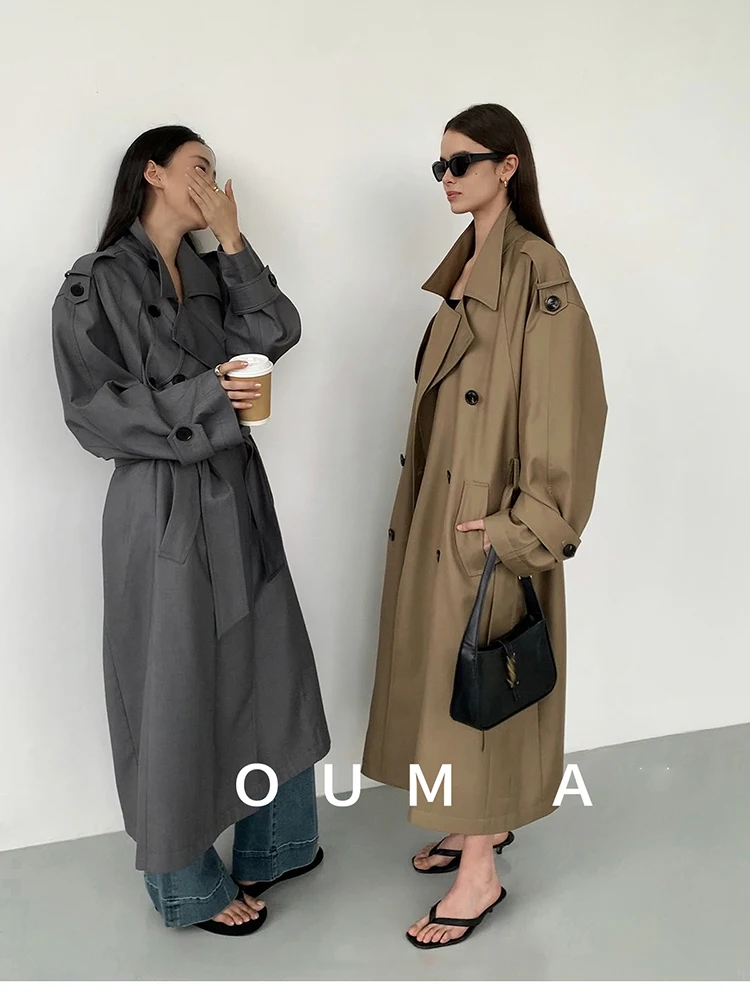 Lautaro Spring Autumn Oversized Khaki Long Grey Trench Coat for Women Double Breasted Loose Casual Korean Fashion Overcoat 2024 20 Sc8edd9868d0f451fb05f4b56492911c92