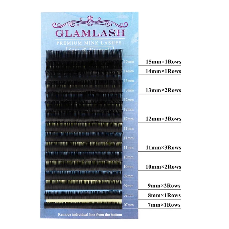 GLAMLASH Wholesale 16rows 7~15mm mix classic synthetic mink eyelash extension custom natural individual false lashes extension