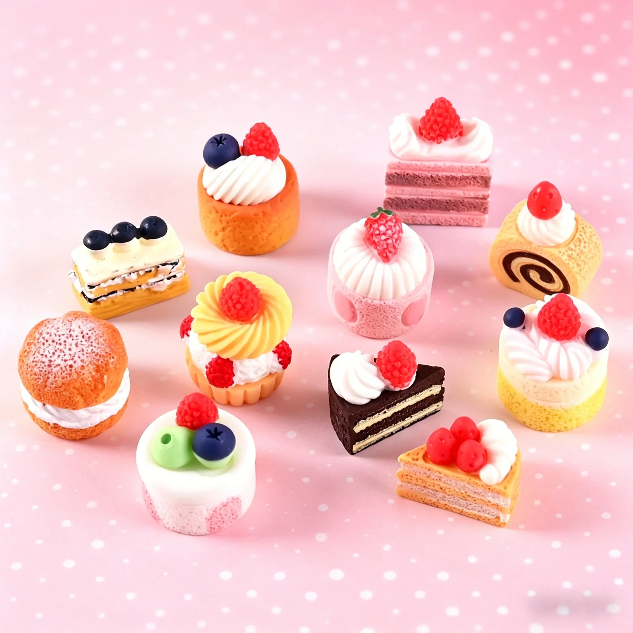 11Pcs Dollhouse Miniature European Cake Set, Simulation Chocolate Strawberry Cream Dessert Ornaments for Kitchen Scene Decor